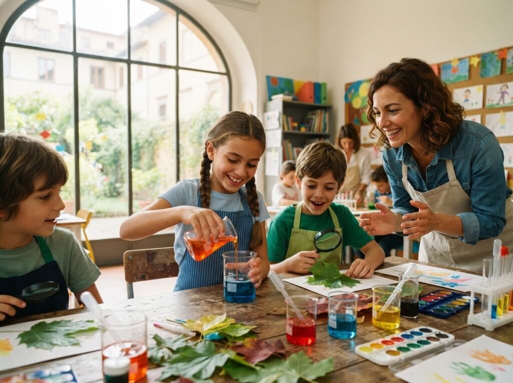 Children in a hands on English science and art lab