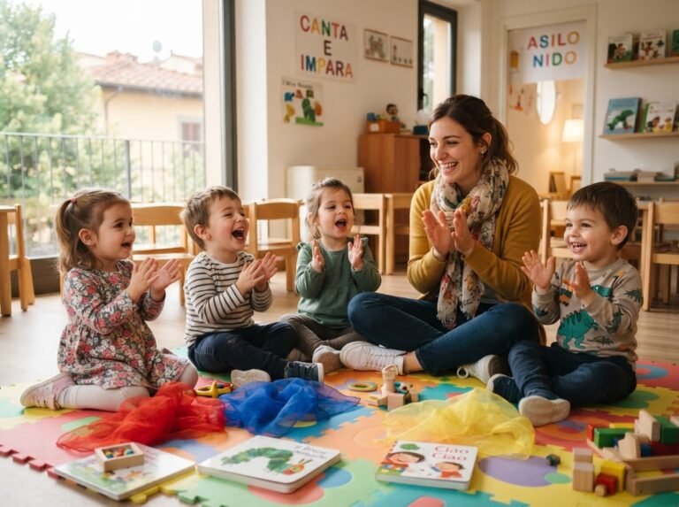 Children learning English through songs and picture books