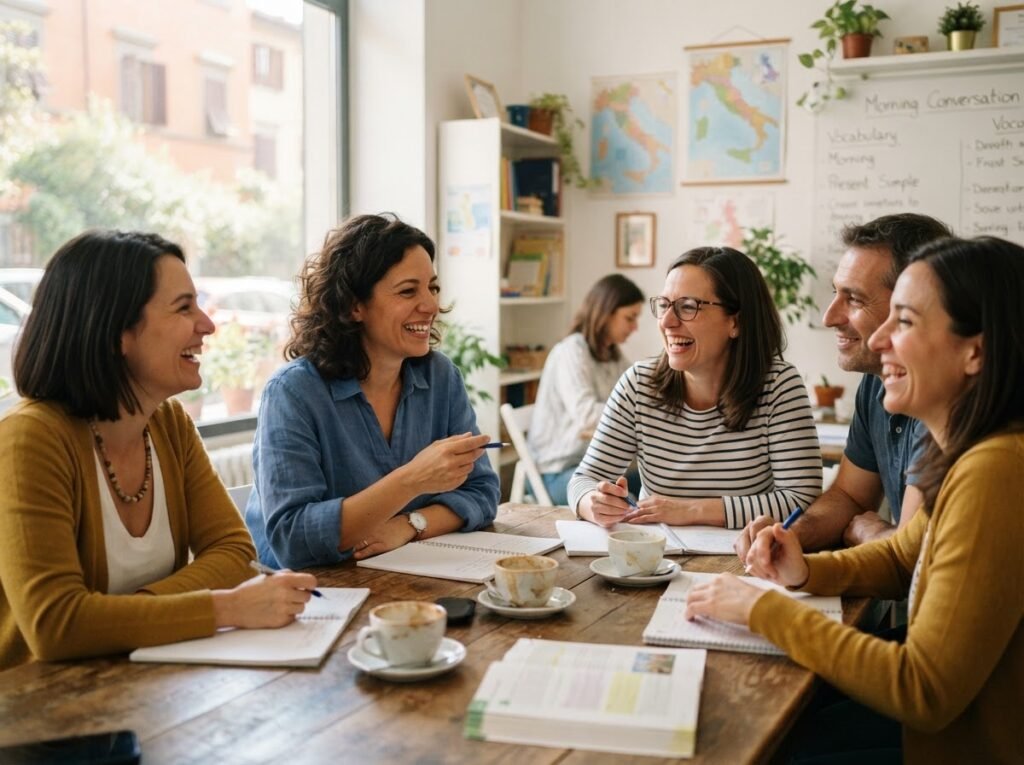 Parents in a relaxed morning spoken English class